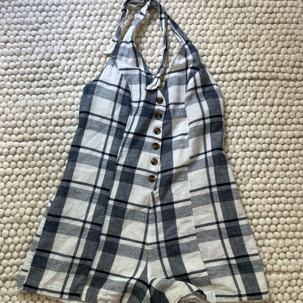 American Eagle Womens Black and White Plaid Romper